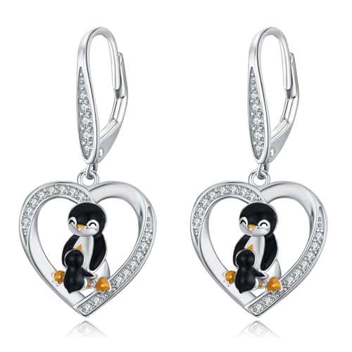 Pinguin Ohrringe 925 Sterling silber Pinguin Mutter Kind Ohrringe niedliche Tier Mutter Tochter Hebel Ohrringe Pinguin Schmuck für Damen Kinder von Waysles