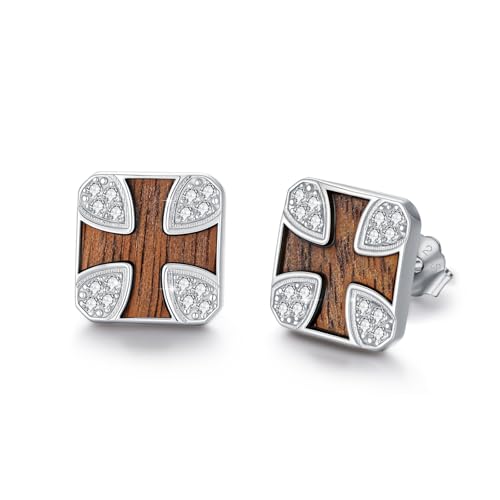 Quadratische Ohrstecker 925 Sterling Silber Hypoallergen Kreuz Ohrstecker Ebenholz Ohrringe mit Zirkonia religiöser Templerkreuz Ohrschmuck für Unisex 10 mm von Waysles