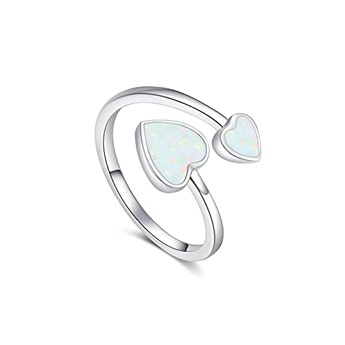 Ring Damen Herz 925 Sterling Silber Verstellbar Offener Herz Opal Ring Liebe Herz Versprechen Verlobungsring Schmuck für Damen Frauen Mädchen von Waysles