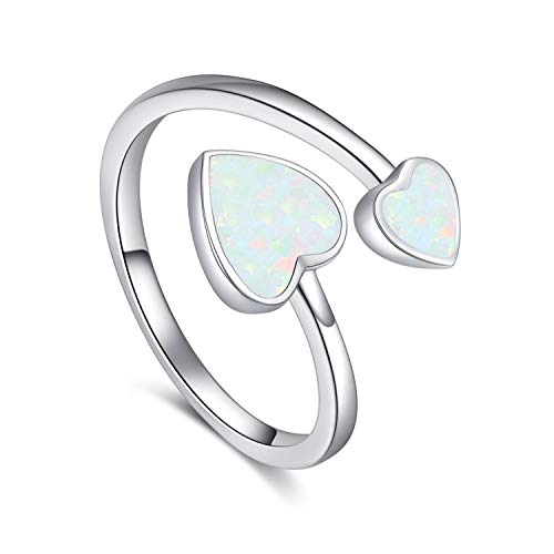 Ring Damen Herz 925 Sterling Silber Verstellbar Offener Herz Opal Ring Liebe Herz Versprechen Verlobungsring Schmuck für Damen Mädchen von Waysles