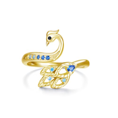 Waysles Phönix Damen 925 Sterling Silber Pfauen Offener Ring Verstellbar Tier Ring Blauer Zirkonia Nirwana Phönix Schmuck Geschenk Weihnachten Geburtstag von Waysles