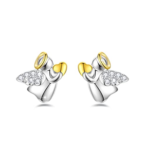 Schutzengel Ohrringe Damen 925 Sterling Silber Mädchen Engel Ohrstecker mit Zirkonia Kinder Schutzengel Ohrstecker 10 mm Kommunion/Taufe Mädchen Geschenke von Waysles