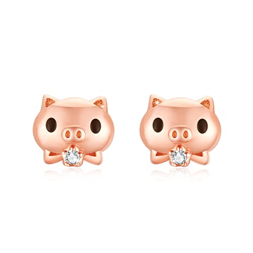 Schwein Ohrringe 925 Sterling Silber Hypoallergen Schwein Ohrstecker Kleine Süße Schwein Schmuck Geschenke für Frauen Mädchen Schlafohrringe, Einheitsgröße, Sterling Silber von Waysles