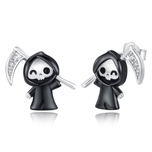 Sensenmann Ohrringe 925 Sterling Silber niedlich Schwarze Reaper Ohrringe kleine Skelett Ohrringe Halloween Sensenmann Schmuck Party Geschenk für Damen Männer von Waysles