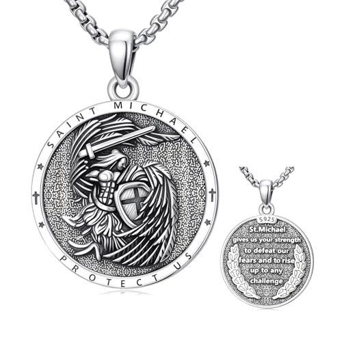 St.Michael Halskette 925 Sterling Silber Heiliger Michael Halskette Erzengel Krieger Beschütze uns Amulett Schmuck Geschenk für Männer Frauen 22+2 Zoll von Waysles