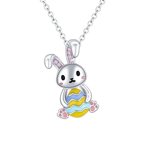 Waysles Ostern Kette 925 Sterling Silber Osterei mit Hasen Anhänger Kette niedlicher Tier Kaninchen Schmuck Geschenke für Damen Mädchen Kinder von Waysles