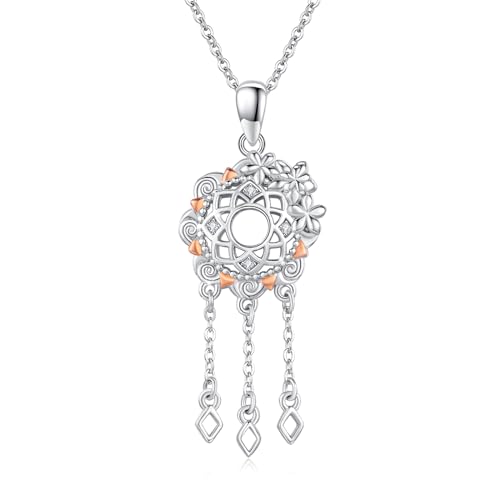 Traumfänger Kette 925 Sterling Silber Blume Traumfänger Anhänger mit Zirkonia Traumfänger Halskette Glücks Traumfänger Schmuck Geschenk für Mutter Tochter Freunde von Waysles