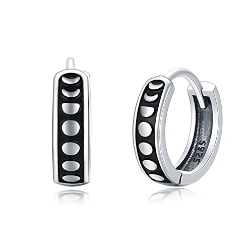 Unisex Creolen 925 Sterling Silber Mondphase Ohrringe Schwarz klein Creolen Hypoallergen Schlafen Creolen Mondphase Schmuck für Männer Frauen 14 mm von Waysles