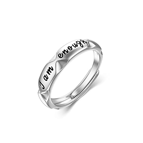 Verstellbare Ringe Damen 925 Sterling Silber Gravur I am Enough Ring Inspirierender Ring Ermutigung Schmuck Geschenk für Mutter, Tochter, Mädchen von Waysles