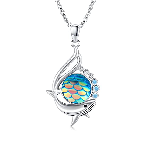 Wal Halskette 925 Sterling Silber Ozean Thema Halskette Wal Anhänger with Blau Meerjungfrauenschuppen Wal Schmuck Geschenke für Damen Mädchen von Waysles