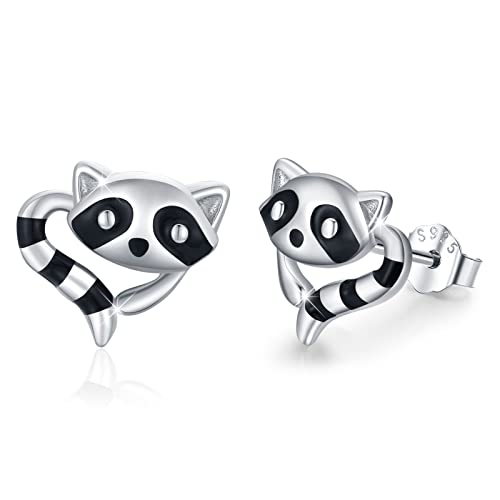 Waschbär Ohrringe 925 Sterling Silber Hypoallergen Waschbär Ohrstecker Klein Niedlich Tier Waschbär Schmuck Geburtstagsgeschenke für Waschbär Liebhaber Teen Mädchen von Waysles