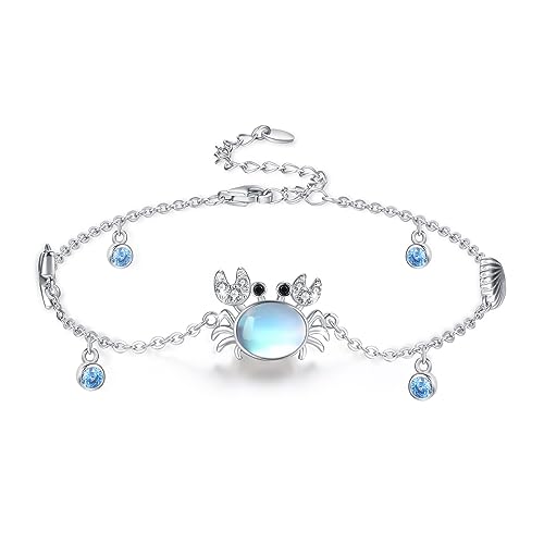 Waysles Krabbe Armband 925 Sterling Silber Verstellbar Krabbe Armband mit Mondstein Meer Tier Schmuck für Damen Mädchen 7 + 2 in von Waysles