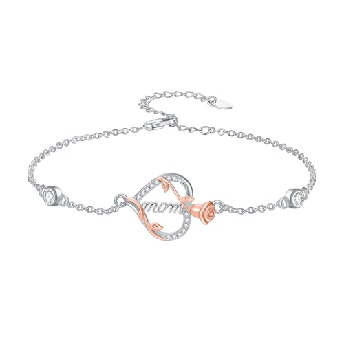 Waysles Mutter Armband für Damen S925 Sterling Silber Rosé Gold Herz Mutter Armband mit Gravur Schmuck Geschenk für Mama Frau zum Muttertag von Waysles