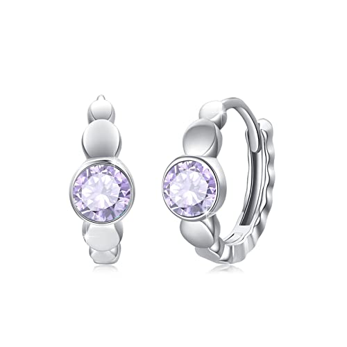 Waysles Ohrringe Geburtsstein Juni 925 Sterling Silber Klein Geburtsstein Creolen Lila Zirkonia Alexandrit Creolen Ohrringe birthstone Hinged Klapp Creolen für Damen Kinder 10 mm von Waysles