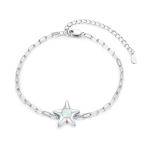 Waysles Opal Armband 925 Sterling Silber verstellbares Seestern Armband Fußkettchen niedlicher Ozean Tier Seestern Schmuck für Frauen Mädchen von Waysles