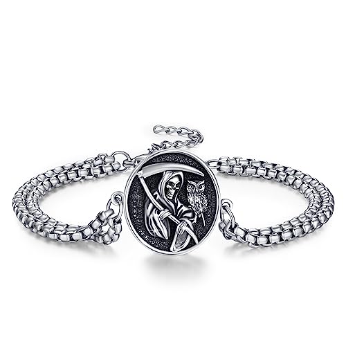 Waysles Santa Muerte Armband 925 Sterling Silber Sensenmann Armband mit Eule Halloween Reaper Sensenmann Schmuck Geschenk für Damen Männer von Waysles