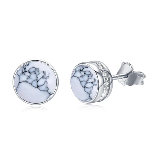 Weiße Türkis Ohrstecker 925 Sterling Silber Rund Ohrstecker Hypoallergen Weiße Türkis Ohrringe für Damen Mädchen Herren 7 mm von Waysles