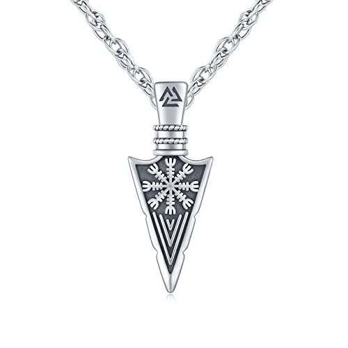 Wikinger Pfeilspitze Anhänger Halskette 925 Sterling Silber Nordische Viking Kompass Halskette Wikinger Pfeilspitze Schmuck für Mann Freund Bruder Damen von Waysles