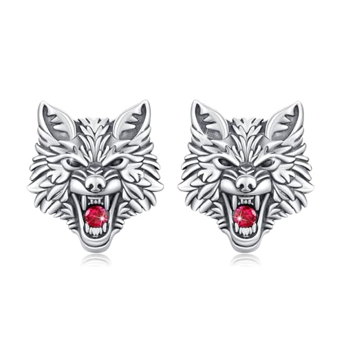 Wolf Ohrringe Sterlingsilber Wolf Ohrstecker Roter Kristall Wolf Ohrstecker hypoallergen Tierschmuck Geschenke für Frauen und Männer Geburtstag Weihnachten von Waysles