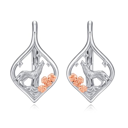 Wolfsohrringe 925er Sterling Silber Wolfs Creolen Wolf Ohrring niedliche Tierohrringe Schmuck für Frauen Ehefrauen Geburtstag von Waysles