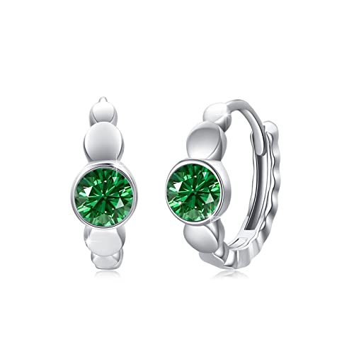 Zirkonia Creolen Ohrringe 925 Sterling Silber Klein Geburtsstein Ohrringe mit Zirkonia birthstone Hinged Klapp Creolen für Damen Kinder 10 mm von Waysles