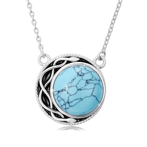 keltischem Knoten Halbmondform Halskette 925er Sterlingsilber mit rundem Türkis Anhänger kette hypoallergen Vintage keltischem Knoten Geschenk Schmuck für Frauen Mädchen von Waysles