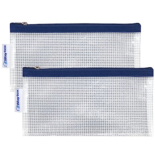 Waytex 2 Stück transparente Federmäppchen mit Reißverschluss aus Eva ohne PVC, Flache Form, 22 x 11 cm, Farbiger Rand, Marineblau, 22 x 11 x 0,8 cm, Mäppchen von Waytex