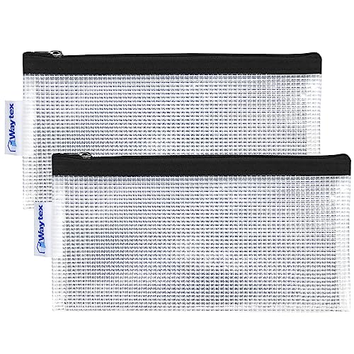 Waytex 2 Stück transparente Federmäppchen mit Reißverschluss, aus Eva, ohne PVC, Flache Form, 22 x 11 cm, Rand Farbe, Schwarz, 22 x 11 x 0,8 cm, Federmäppchen von Waytex