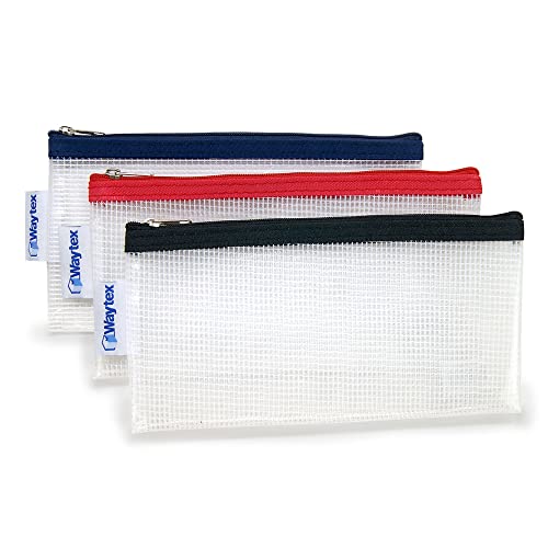 Waytex Transparente Tasche mit Reißverschluss, strapazierfähiges Textilgewebe aus Eva, ohne PVC, Format 22 x 11 cm, 3 Stück von Waytex