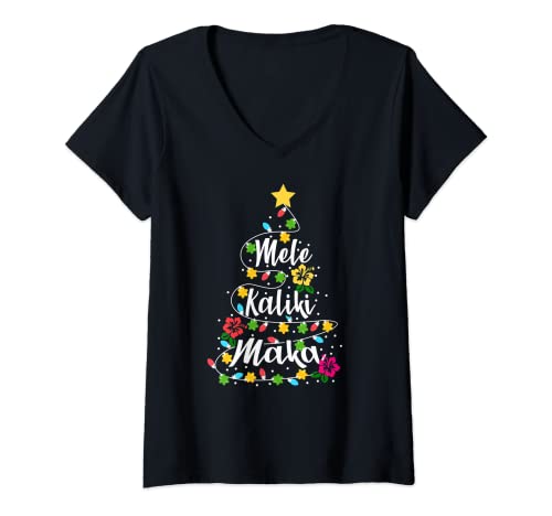 Damen Mele Kalikimaka Hawaii Frohe Weihnachten Weihnachtsbaum T-Shirt mit V-Ausschnitt Damen Mele Kalikimaka Hawaii Frohe Weihnachten Weihnachtsbaum T-Shirt mit V-Ausschnitt von Wbdesignzgermany Christmas
