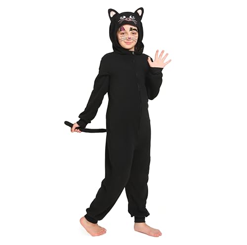 Wbesty Schwarze Katze Kostüm für Mädchen Unisex Kinder Katze Onesie Catnap Kostüm für Kinder mit Katze Gesicht Aufkleber, 6-8Y Wbesty Schwarze Katze Kostüm für Mädchen Unisex Kinder Katze Onesie Catnap Kostüm für Kinder mit Katze Gesicht Aufkleber, 6-8Y von Wbesty
