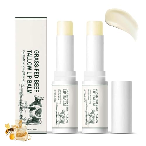 Beef Tallow Lip Balm, Moisturizing Tallow Lip Balm, Organic Grass Fed Tallow Balm, Natural Beef Tallow Lip Balm, Nourishing and Soothing, Beef Tallow Moisturizing Stick Lip Care (2 Pcs) von Wbietu