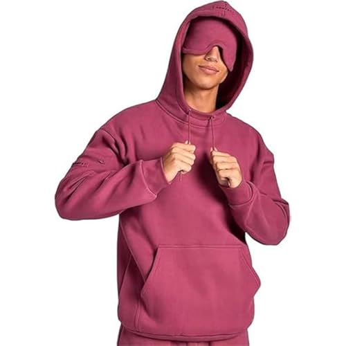 Kapuzenpullover mit integrierter Augenmaske, bequemer Flugzeugmodus, Reise-Kapuzenpullover, Damenmode, versteckte Taschen, Sweatshirt, Pullover, tragbare Decke, rot, M von Wbietu