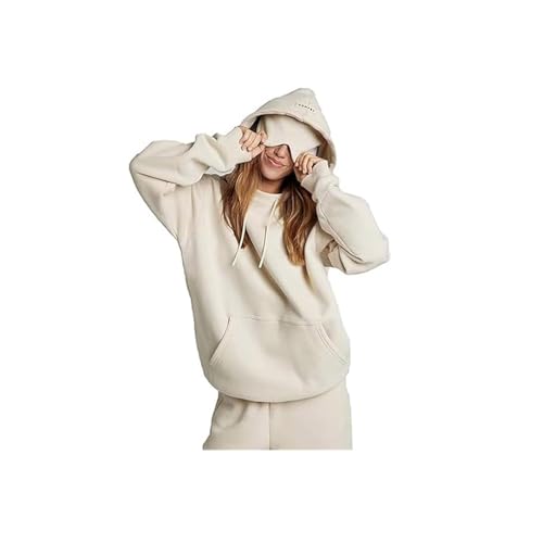 Kapuzenpullover mit integrierter Augenmaske, bequemer Flugzeugmodus, Reise-Kapuzenpullover, Damenmode, versteckte Taschen, Sweatshirt, Pullover, tragbare Decke, weiß, L von Wbietu