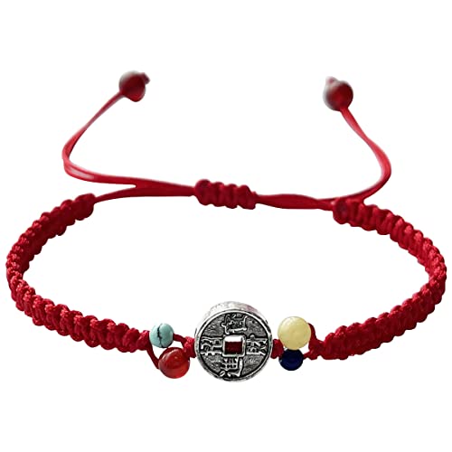 Feng Shui Wealth Bracelet,beaded bracelets,crystal bracelet 925 Sterling Silver Fortune Antique Coin Bracelet with Turquoise Lapis Red Agate Red String Bracelet Feng Shui Bracelet Good Luck Bracelet, von WchsTUmpxN