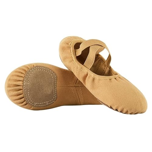 Tanzschuhe, Ballettschuhe Elastische Stoff Latin Tanztraining Erwachsene Frauen Mädchen Wildleder Schuhe Weiche Sohle Ballett Kinder Tanzschuhe Tanzen Hausschuhe für Mädchen Kleinkind Frauen., Camel von WchsTUmpxN