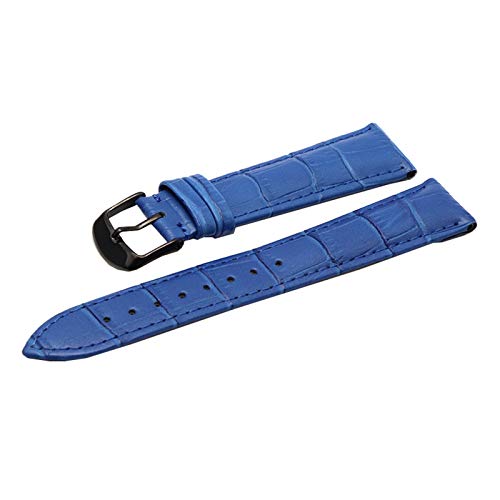 WchsTUmpxN 12/14/16/18/19/20/21/22/24 mm, buntes Echtleder-Bambusmuster, Armband for Herren und Damen, wasserdicht, Ersatz for Handgelenk (Color : Blue Watchband With Black Buckle, Size : von WchsTUmpxN