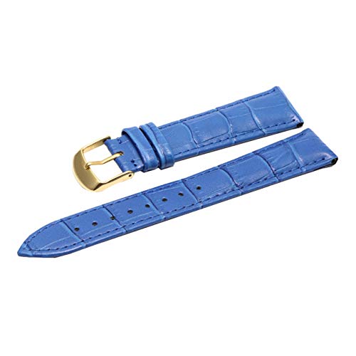 WchsTUmpxN 12/14/16/18/19/20/21/22/24 mm, buntes Echtleder-Bambusmuster, Armband for Herren und Damen, wasserdicht, Ersatz for Handgelenk (Color : Blue Watchband With Gold Buckle, Size : von WchsTUmpxN