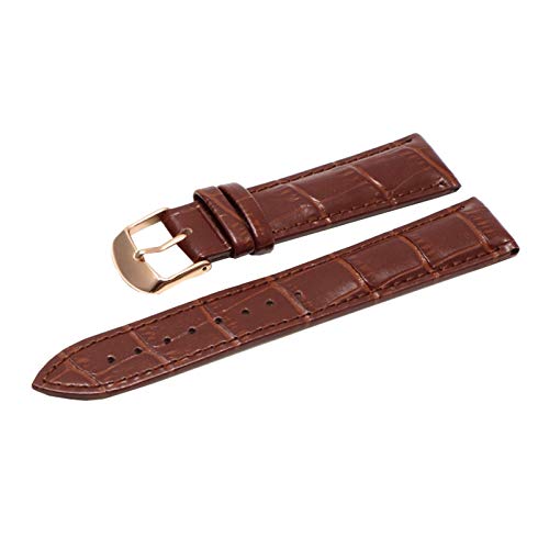 WchsTUmpxN 12/14/16/18/19/20/21/22/24 mm, buntes Echtleder-Bambusmuster, Armband for Herren und Damen, wasserdicht, Ersatz for Handgelenk (Color : Brown Watchband With Rosegold Buckle, Si von WchsTUmpxN