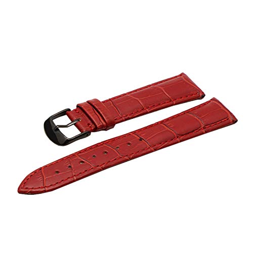 WchsTUmpxN 12/14/16/18/19/20/21/22/24 mm, buntes Echtleder-Bambusmuster, Armband for Herren und Damen, wasserdicht, Ersatz for Handgelenk (Color : Red Watchband With Black Buckle, Size : von WchsTUmpxN