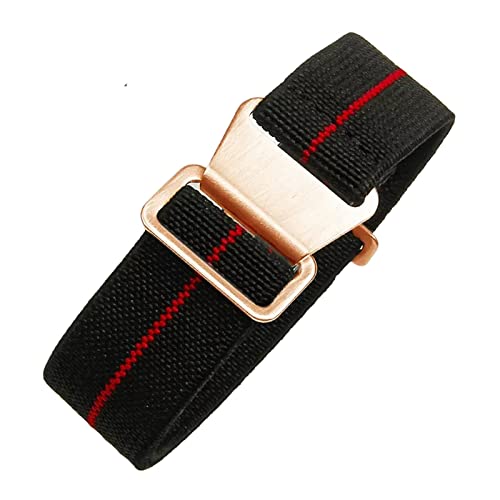 Universelles Armband, 18/20/22 mm, hautfreundliches Retro-Uhrenarmband for Herren und Damen, französische Armee, Nato-Fallschirm-elastisches Nylon-Armband ( Color : Black With Red rosegold Clasp , Siz von WchsTUmpxN