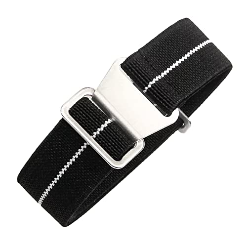 Universelles Armband, 18/20/22 mm, hautfreundliches Retro-Uhrenarmband for Herren und Damen, französische Armee, Nato-Fallschirm-elastisches Nylon-Armband ( Color : Black With White silvery Clasp , Si von WchsTUmpxN