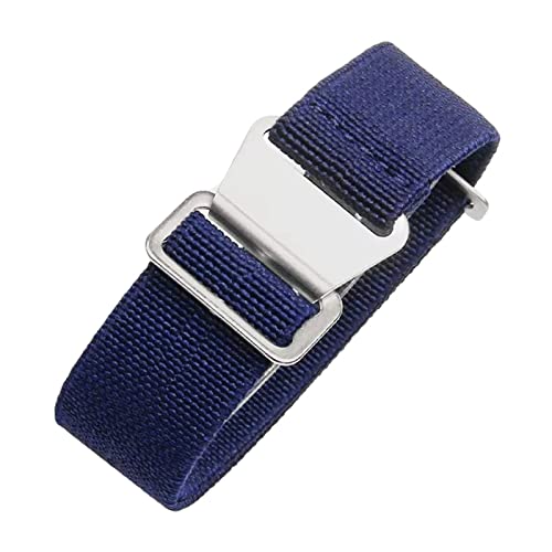 Universelles Armband, 18/20/22 mm, hautfreundliches Retro-Uhrenarmband for Herren und Damen, französische Armee, Nato-Fallschirm-elastisches Nylon-Armband ( Color : Blue silvery Clasp , Size : 18mm ) von WchsTUmpxN