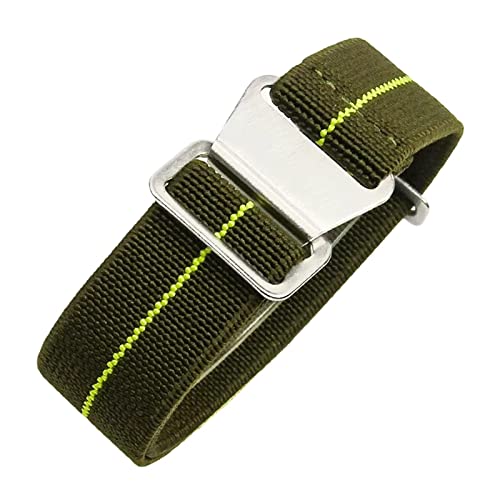 Universelles Armband, 18/20/22 mm, hautfreundliches Retro-Uhrenarmband for Herren und Damen, französische Armee, Nato-Fallschirm-elastisches Nylon-Armband ( Color : Green With Yellow silvery Clasp , S von WchsTUmpxN