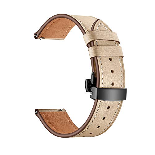 Universelles Armband, 20 mm/22 mm Damen Herren Elegantes Echtleder-Uhrenarmband Schnellverschluss-Schmetterlingsschnalle Hautfreundliches, atmungsaktives Ersatzarmband ( Color : Apricot Watchband With von WchsTUmpxN