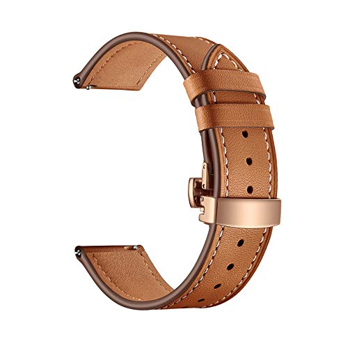 Universelles Armband, 20 mm/22 mm Damen Herren Elegantes Echtleder-Uhrenarmband Schnellverschluss-Schmetterlingsschnalle Hautfreundliches, atmungsaktives Ersatzarmband ( Color : Brown Watchband With R von WchsTUmpxN