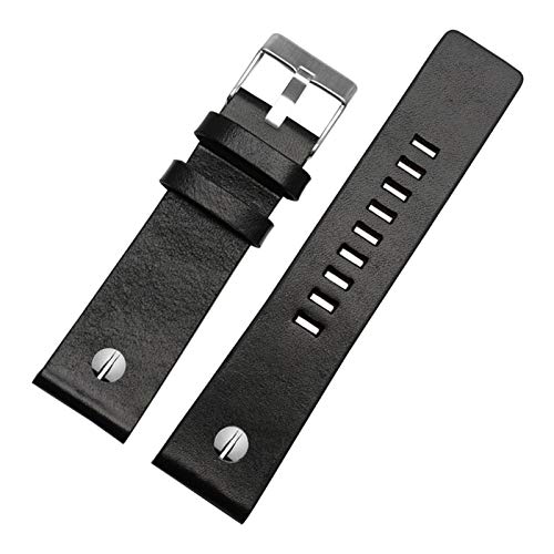 Universelles Armband, 22/24/26/28/30 mm, echtes Lederarmband, Herren-Uhrenarmband mit Nieten-Uhrendekoration, klassischer verstellbarer Armband-Ersatz ( Color : Black Watchband With Silver Buckle , Si von WchsTUmpxN