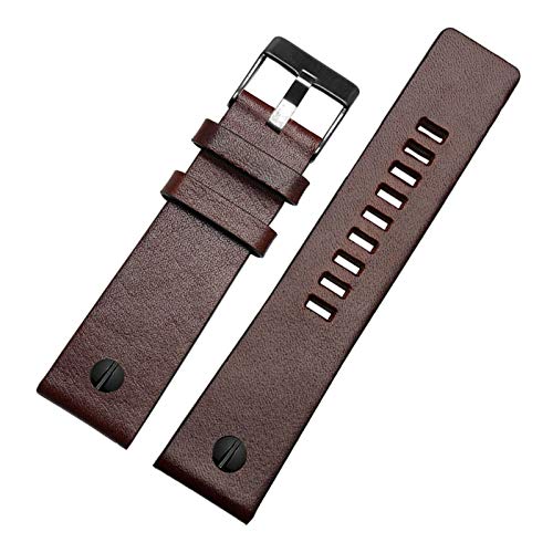 Universelles Armband, 22/24/26/28/30 mm, echtes Lederarmband, Herren-Uhrenarmband mit Nieten-Uhrendekoration, klassischer verstellbarer Armband-Ersatz ( Color : Dark Brown Watchband With Black Buckle von WchsTUmpxN