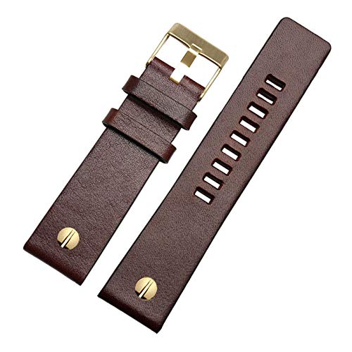 Universelles Armband, 22/24/26/28/30 mm, echtes Lederarmband, Herren-Uhrenarmband mit Nieten-Uhrendekoration, klassischer verstellbarer Armband-Ersatz ( Color : Dark Brown Watchband With Gold Buckle , von WchsTUmpxN