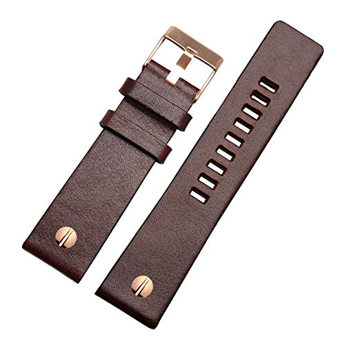 Universelles Armband, 22/24/26/28/30 mm, echtes Lederarmband, Herren-Uhrenarmband mit Nieten-Uhrendekoration, klassischer verstellbarer Armband-Ersatz ( Color : Dark Brown Watchband With Rosegold Buck von WchsTUmpxN